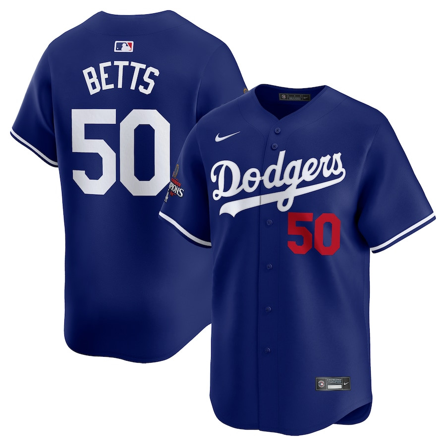 Mookie Betts 50 Los Angeles Dodgers 2024 World Series Champions Alternate Limited Player Royal MLB Jersey Men's