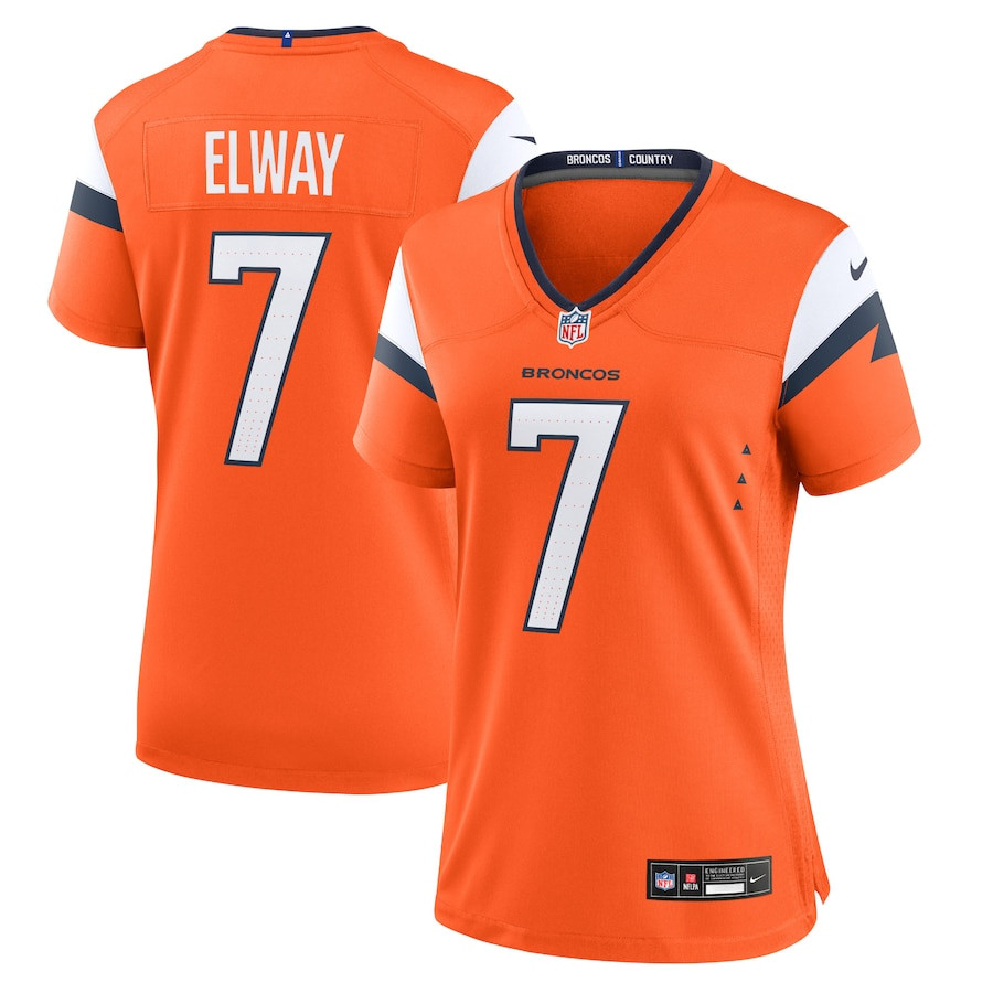 John Elway 7 Denver Broncos Retired Game Orange NFL Jersey Women's