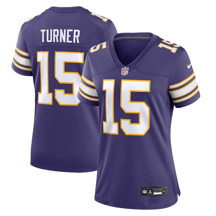 Dallas Turner 15 Minnesota Vikings Alternate Game Purple NFL Jersey Women's