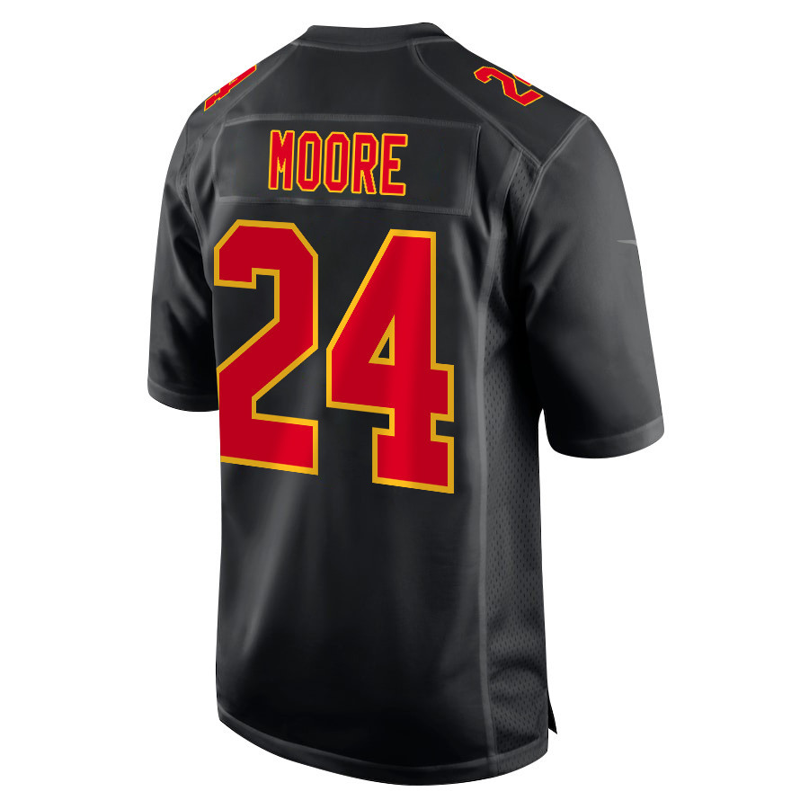 Skyy Moore 24 Kansas City Chiefs Super Bowl LVIII Champions 4 Stars Patch Fashion Game Carbon Black NFL Jersey Men's