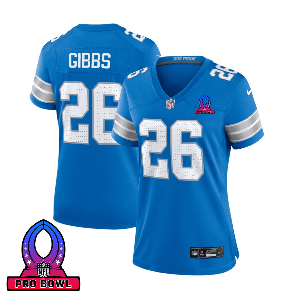 Jahmyr Gibbs 26 Detroit Lions 2025 Pro Bowl Patch Game Blue NFL Jersey Women's