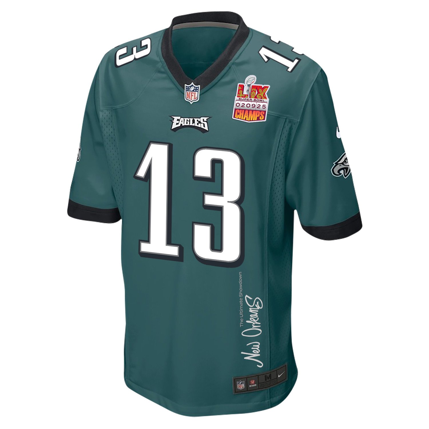 Ian Book 13 Philadelphia Eagles Super Bowl LIX Champions Patch New Orleans The Ultimate Showdown' EMBROIDERED Game Midnight Green NFL Jersey Men's