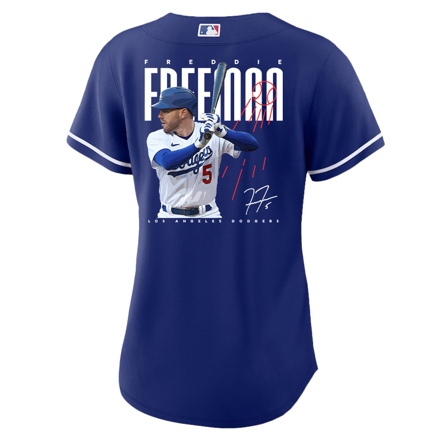 Freddie Freeman 5 Los Angeles Dodgers Signed Logo 2023 Alternate Player Royal MLB Jersey Women's