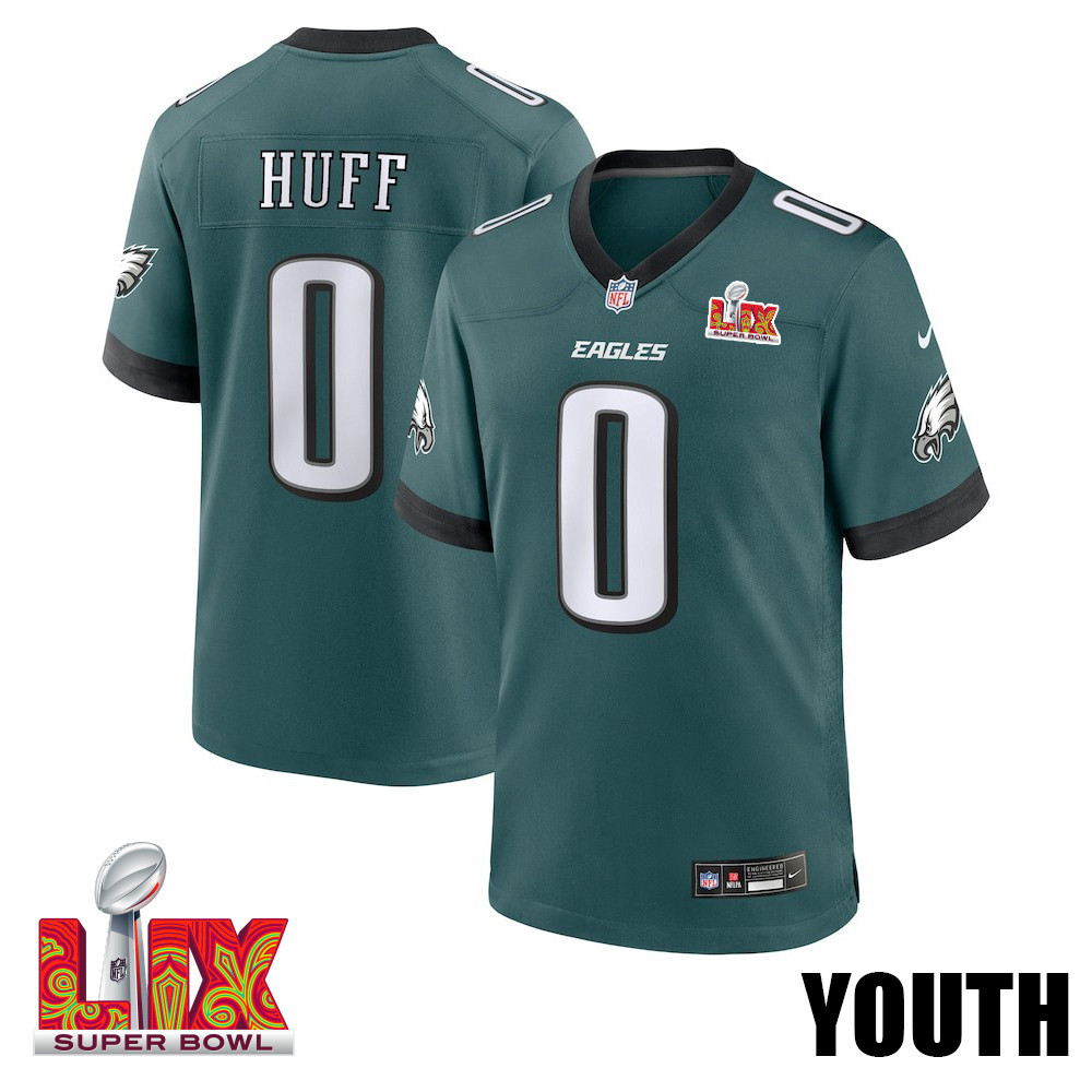 Bryce Huff #0 Philadelphia Eagles Super Bowl LIX Midnight Green NFL Jersey Youth