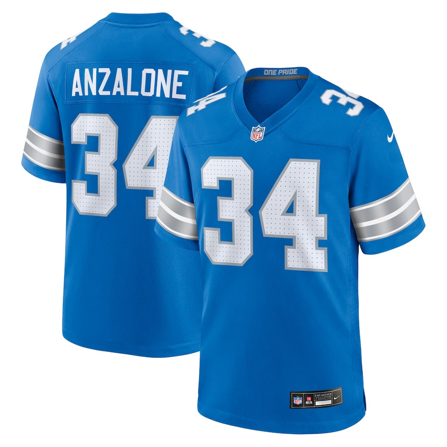 Alex Anzalone 34 Detroit Lions Game Blue NFL Jersey Men's