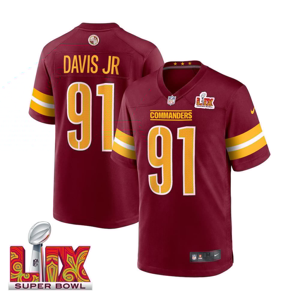 Carl Davis Jr. #91 Washington Commanders Super Bowl LIX Burgundy NFL Jersey Men's