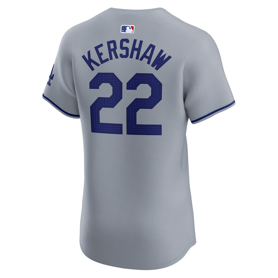 Clayton Kershaw 22 Los Angeles Dodgers 2024 World Series Road Elite Player Gray MLB Jersey Men's