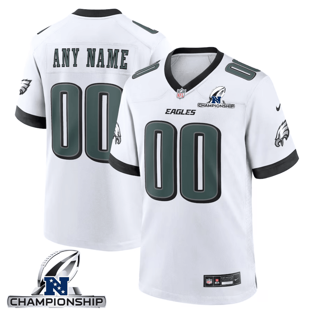 Philadelphia Eagles NFC Championship Patch Game Custom White NFL Jersey Men's