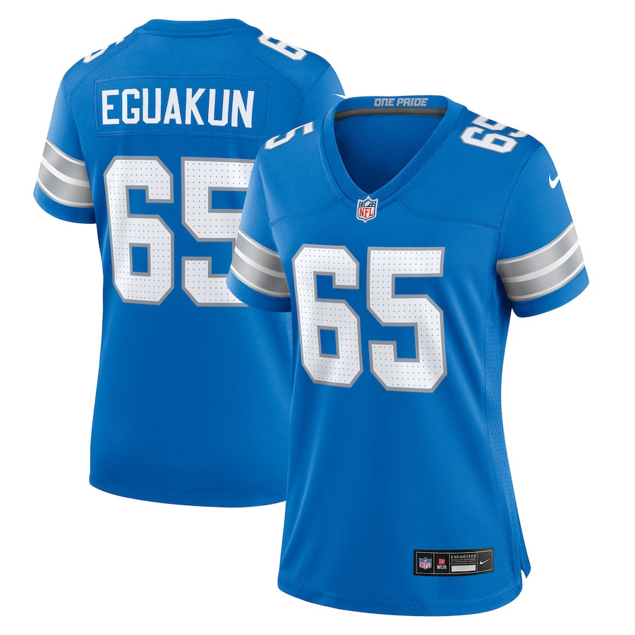 Kingsley Eguakun 65 Detroit Lions Game Blue NFL Jersey Women's