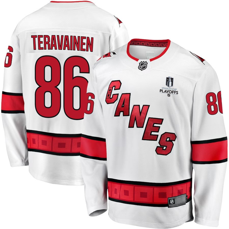 Teuvo Teravainen 86 Carolina Hurricanes Stanley Cup 2023 Playoffs Patch Away Breakaway White NHL Jersey Men's