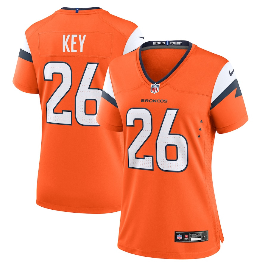 Devon Key 26 Denver Broncos Team Game Orange NFL Jersey Women's