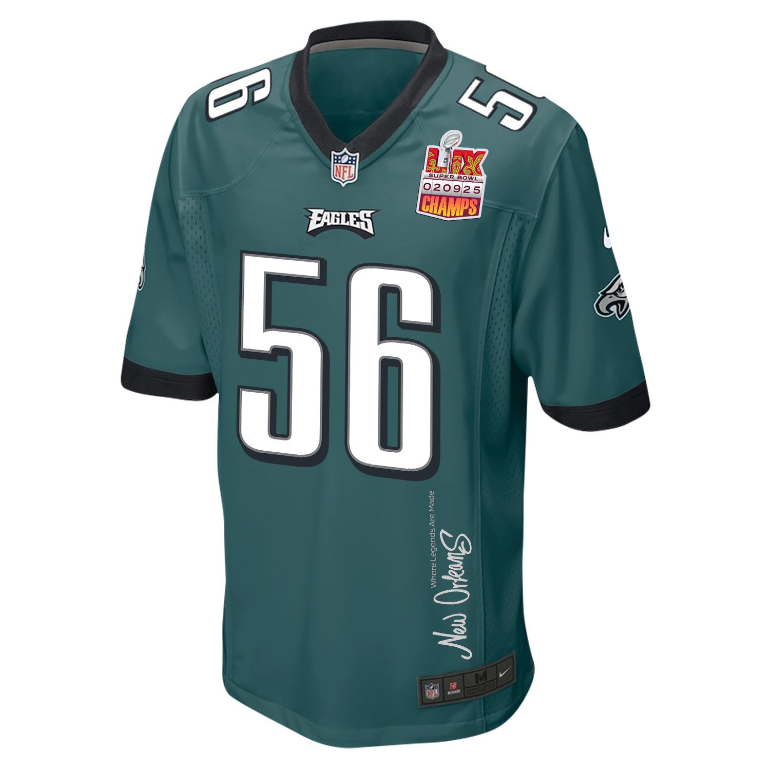 Tyler Steen 56 Philadelphia Eagles Super Bowl LIX Champions Patch New Orleans Where Legends Are Made' EMBROIDERED Game Midnight Green NFL Jersey Men's