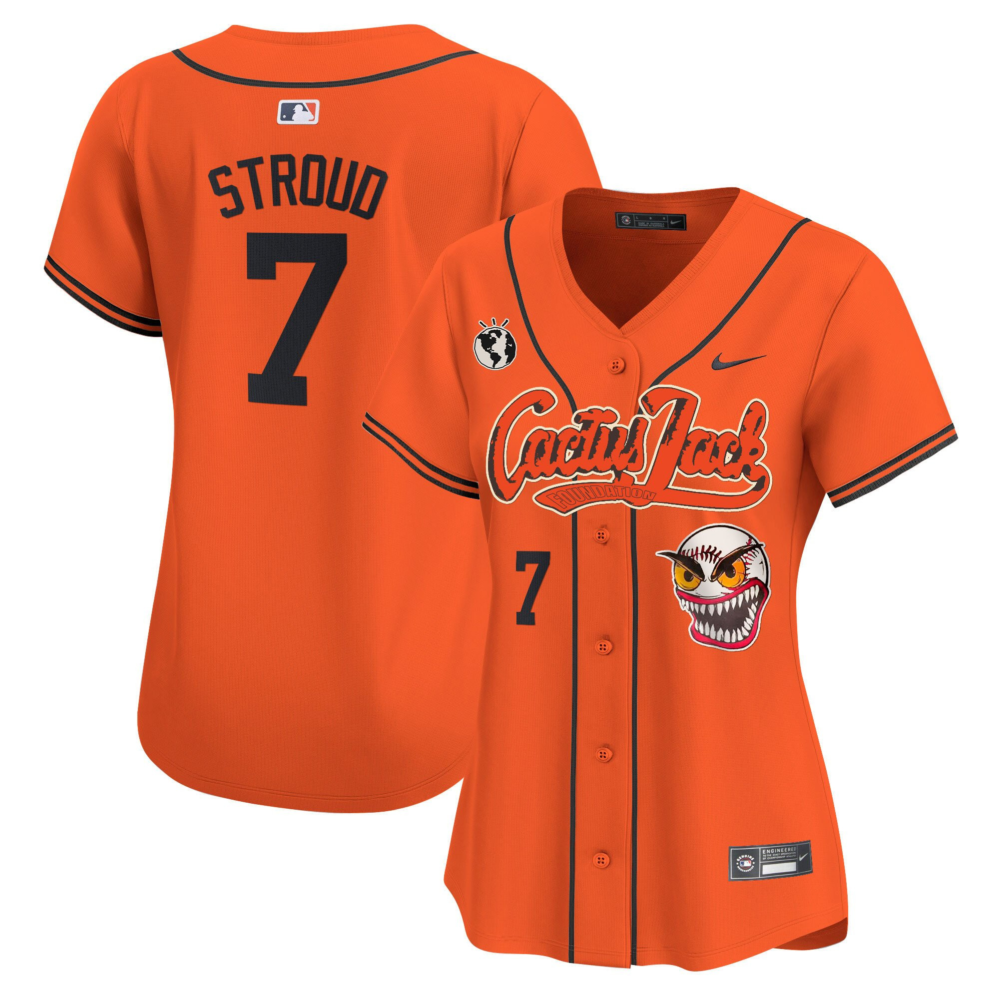 CJ Stroud 7 Houston Astros Cactus Jack Patch Orange MLB Jersey Women's