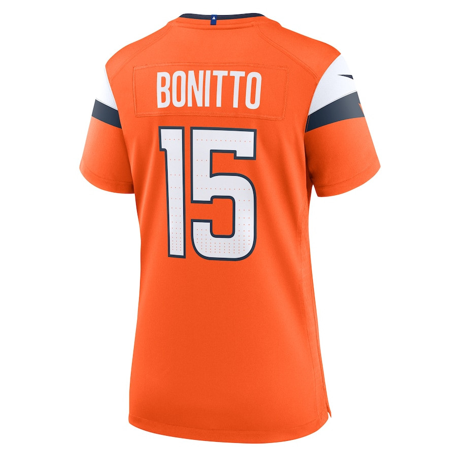 Nik Bonitto 15 Denver Broncos Team Game Orange NFL Jersey Women's