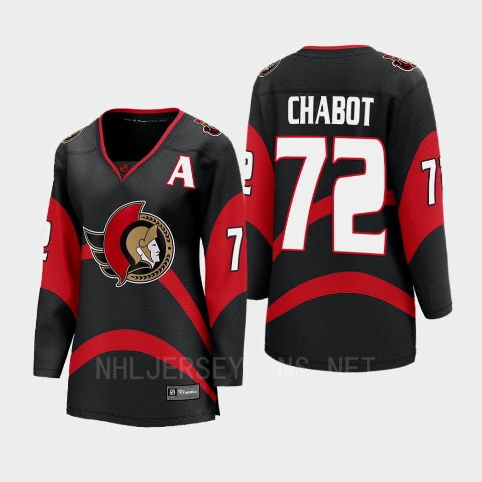 Ottawa Senators 72 Thomas Chabot Reverse Retro Black Equipment, Women NHL Jersey Women's