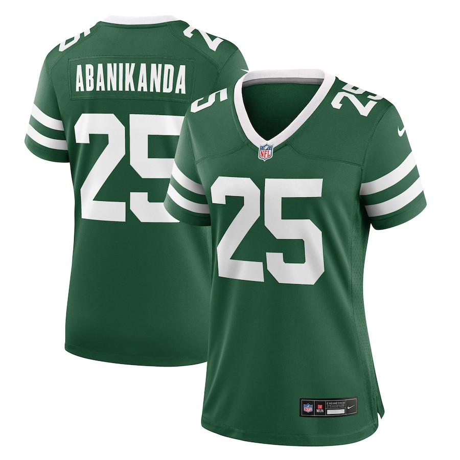 Israel Abanikanda 25 New York Jets Team Game Legacy Green NFL Jersey Women's