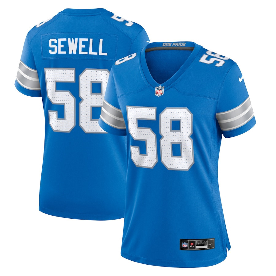 Penei Sewell 58 Detroit Lions Team Game Blue NFL Jersey Women's