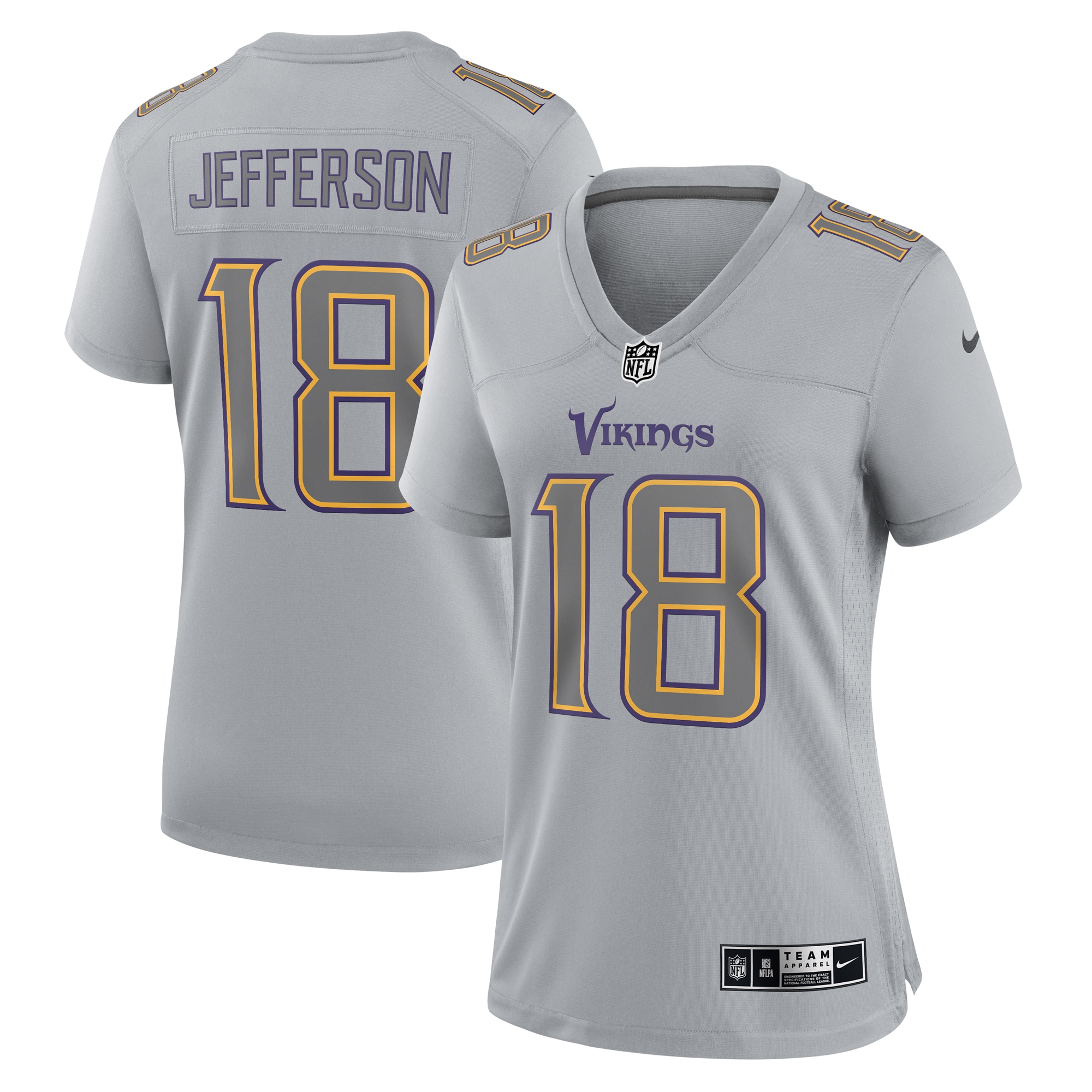 Minnesota Vikings Justin Jefferson Gray Atmosphere Fashion Game NFL Jersey Women's