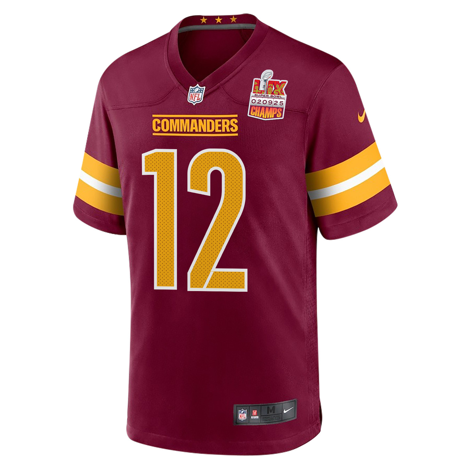 Luke McCaffrey 12 Washington Commanders Super Bowl LIX Champions Patch Game Burgundy NFL Jersey Men's