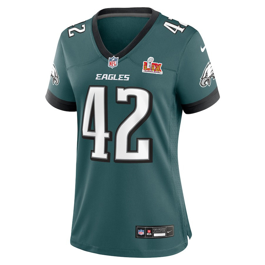 Oren Burks #42 Philadelphia Eagles Super Bowl LIX Midnight Green NFL Jersey Women's