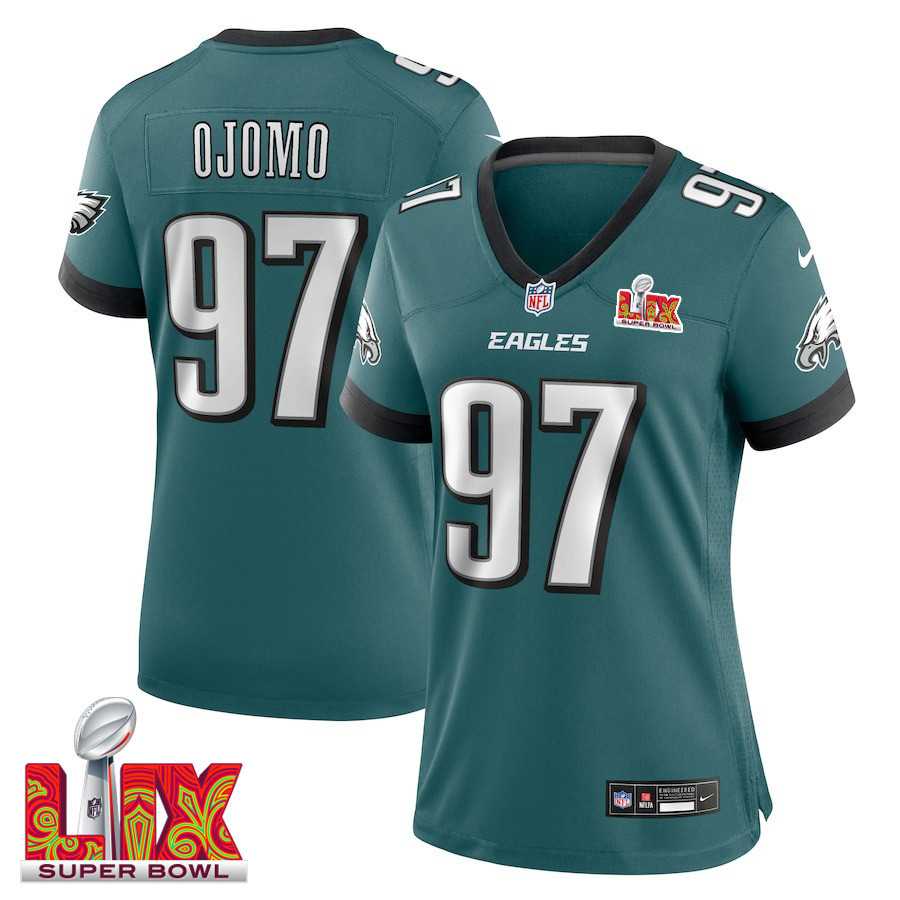 Moro Ojomo #97 Philadelphia Eagles Super Bowl LIX Midnight Green NFL Jersey Women's