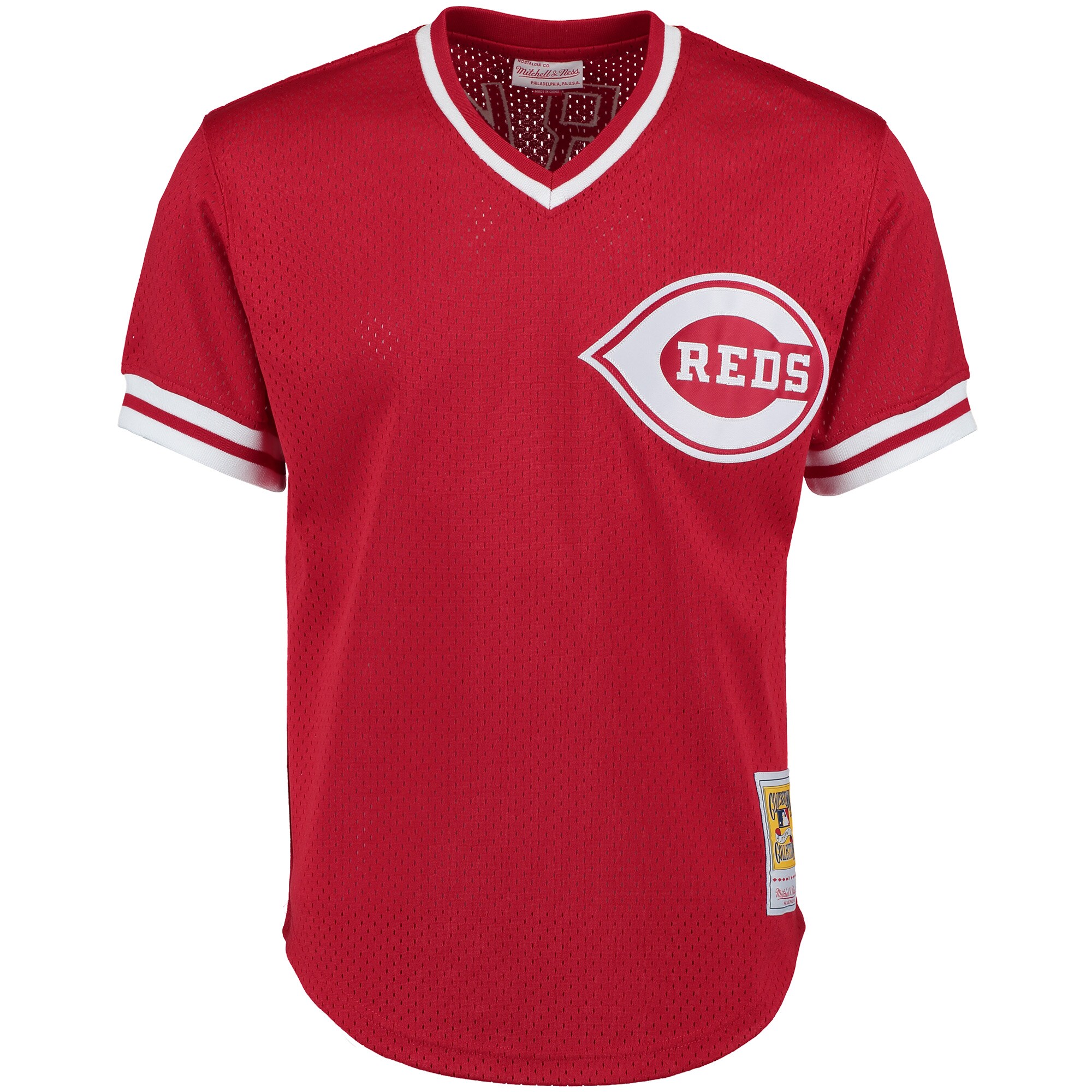 Cincinnati Reds Barry Larkin Mitchell Ness Red Cooperstown Collection Mesh Batting Practice Button-Up MLB Jersey Men's