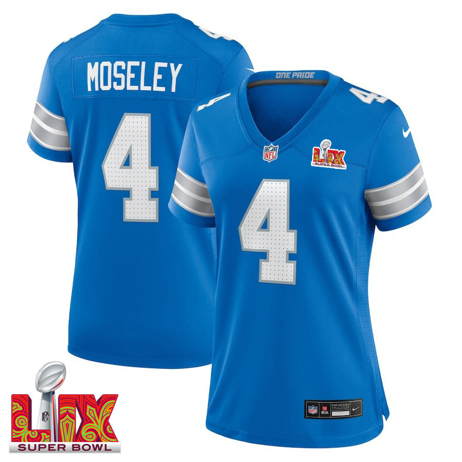 Emmanuel Moseley #4 Detroit Lions Super Bowl LIX Blue NFL Jersey Women's