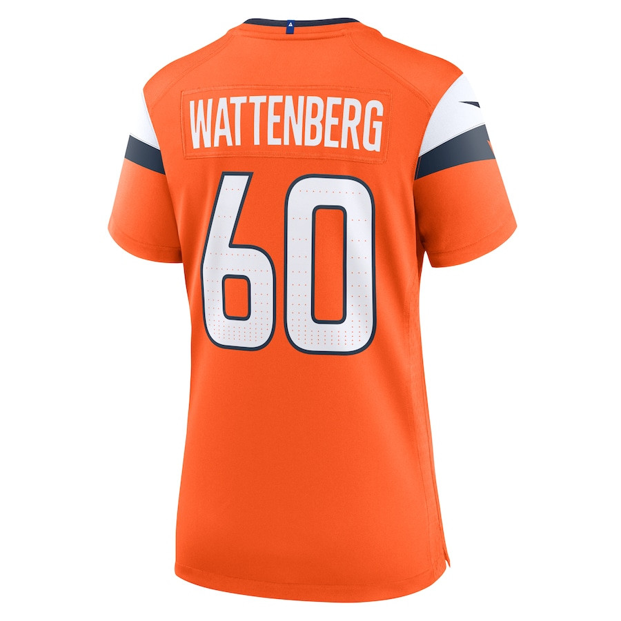 Luke Wattenberg 60 Denver Broncos Team Game Orange NFL Jersey Women's