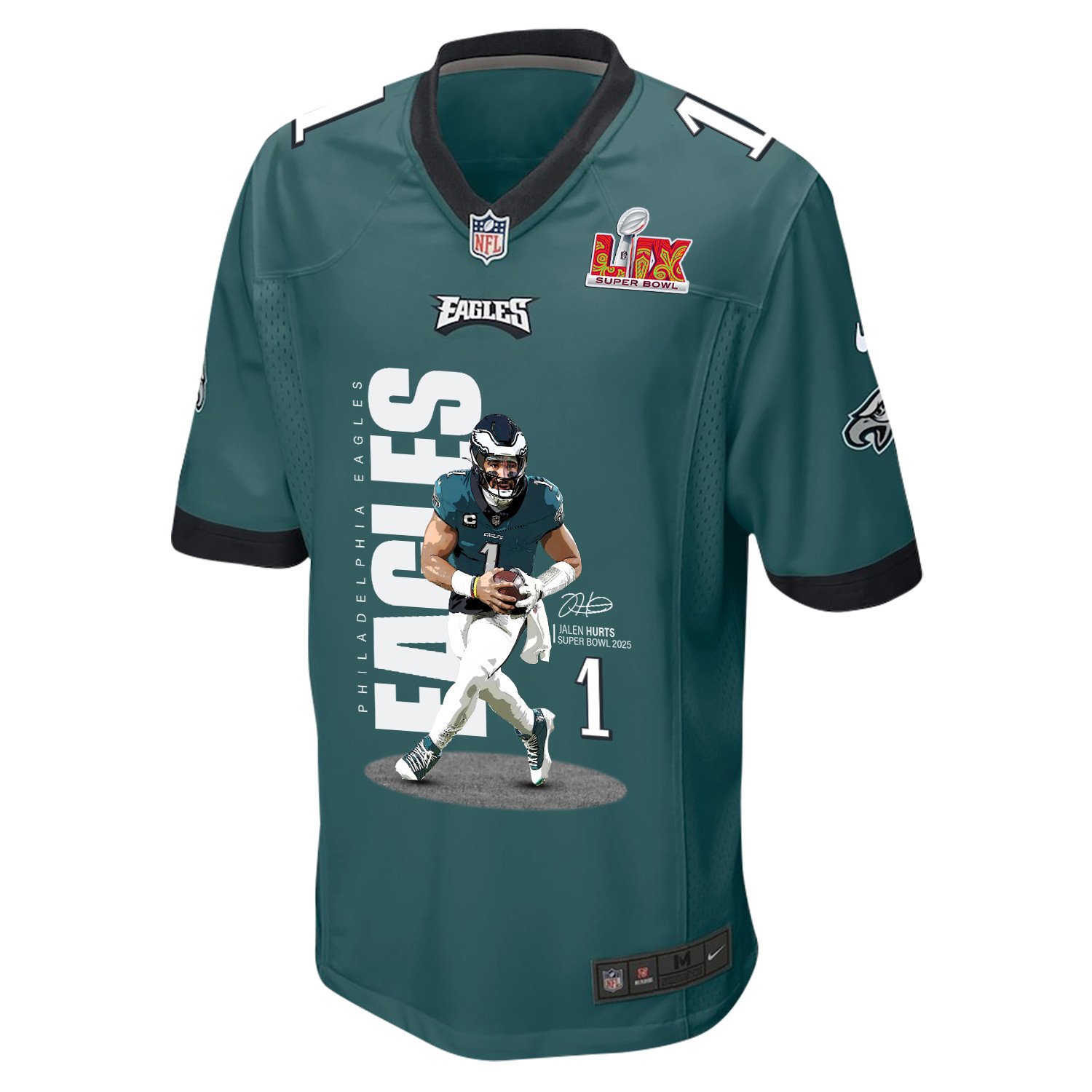 Jalen Hurts 1 Philadelphia Eagles No Hurts, No Glory' Game Midnight Green NFL Jersey Men's