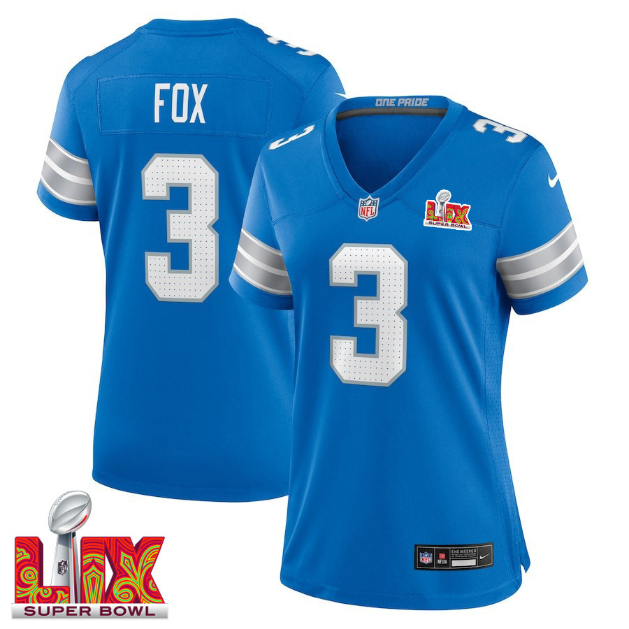 Jack Fox #3 Detroit Lions Super Bowl LIX Blue NFL Jersey Women's