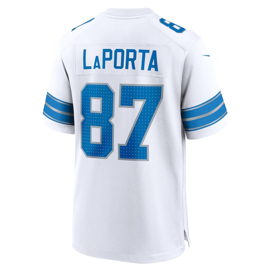 Sam LaPorta 87 Detroit Lions White Game White NFL Jersey Men's