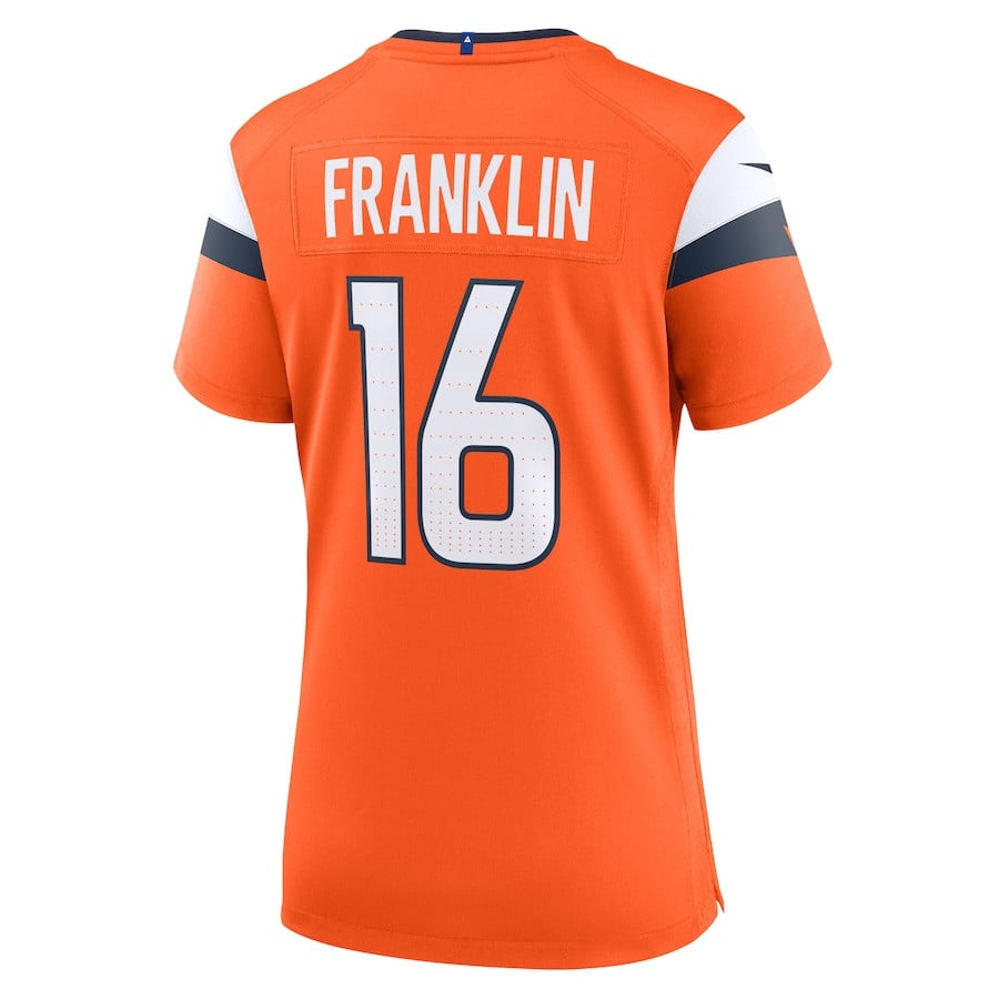 Troy Franklin 16 Denver Broncos Team Game Orange NFL Jersey Women's
