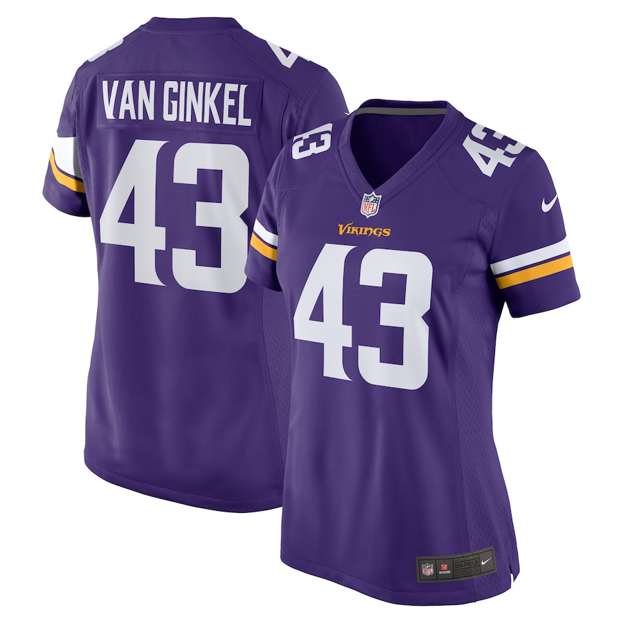 Andrew Van Ginkel 43 Minnesota Vikings Team Game Purple NFL Jersey Women's