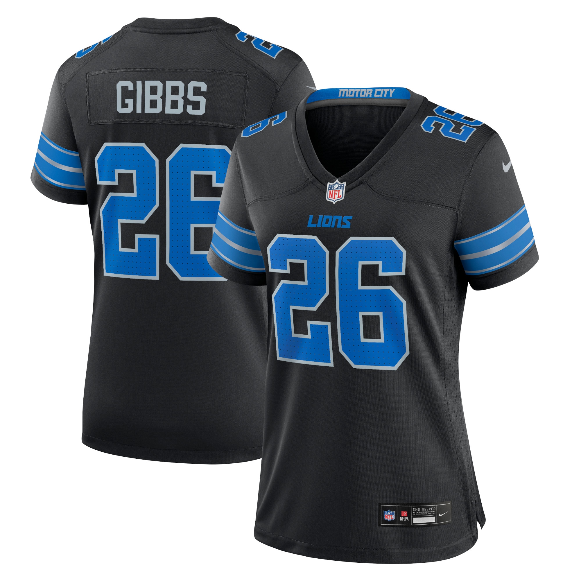 Detroit Lions Jahmyr Gibbs Black 2nd Alternate Game NFL Jersey Women's