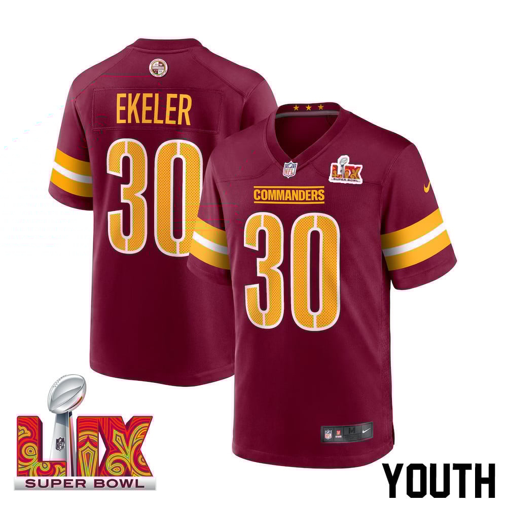 Austin Ekeler #30 Washington Commanders Super Bowl LIX Burgundy NFL Jersey Youth