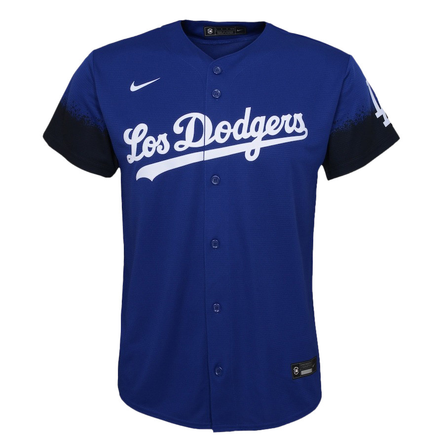 Mookie Betts 50 Los Angeles Dodgers Signed Cartoon 2023 City Connect Player Royal MLB Jersey Youth