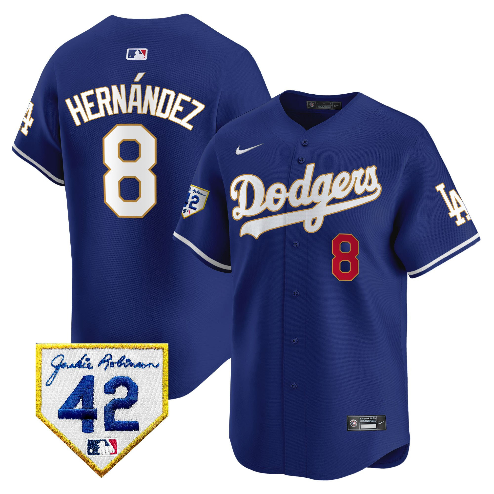 Kike Hernandez 8 Los Angeles Dodgers 2024 Jackie Robinson Patch Royal MLB Jersey Men's