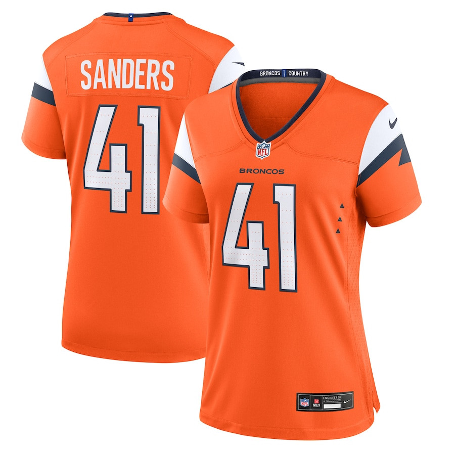 Drew Sanders 41 Denver Broncos Team Game Orange NFL Jersey Women's