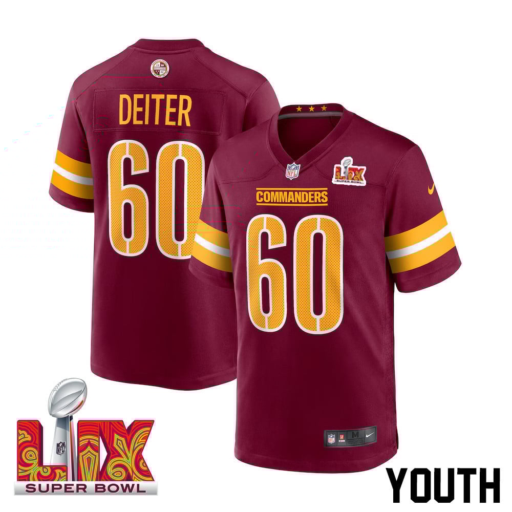 Michael Deiter #60 Washington Commanders Super Bowl LIX Burgundy NFL Jersey Youth