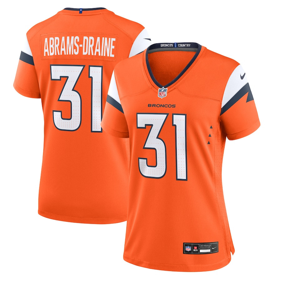 Kris Abrams-Draine 31 Denver Broncos Team Game Orange NFL Jersey Women's
