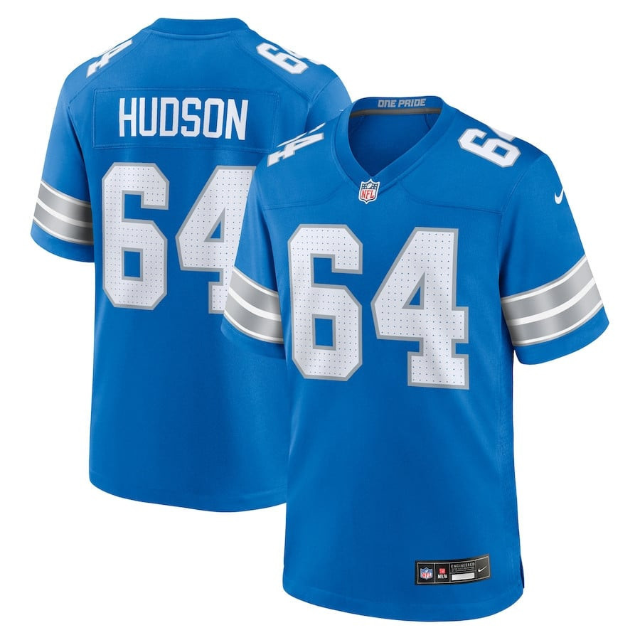 Bryan Hudson 64 Detroit Lions Game Blue NFL Jersey Men's