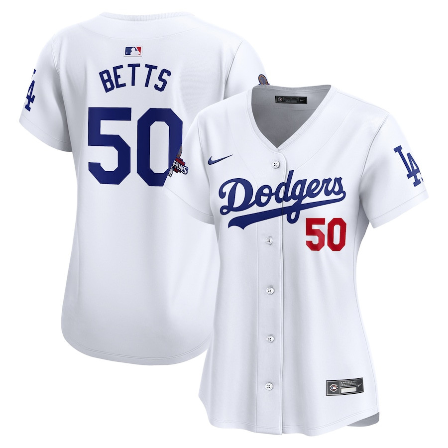 Mookie Betts 50 Los Angeles Dodgers 2024 World Series Champions Home Limited White MLB Jersey Women's