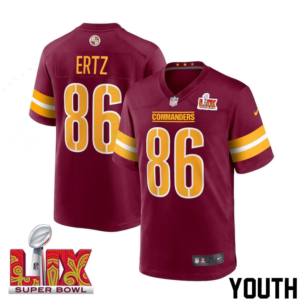Zach Ertz #86 Washington Commanders Super Bowl LIX Burgundy NFL Jersey Youth