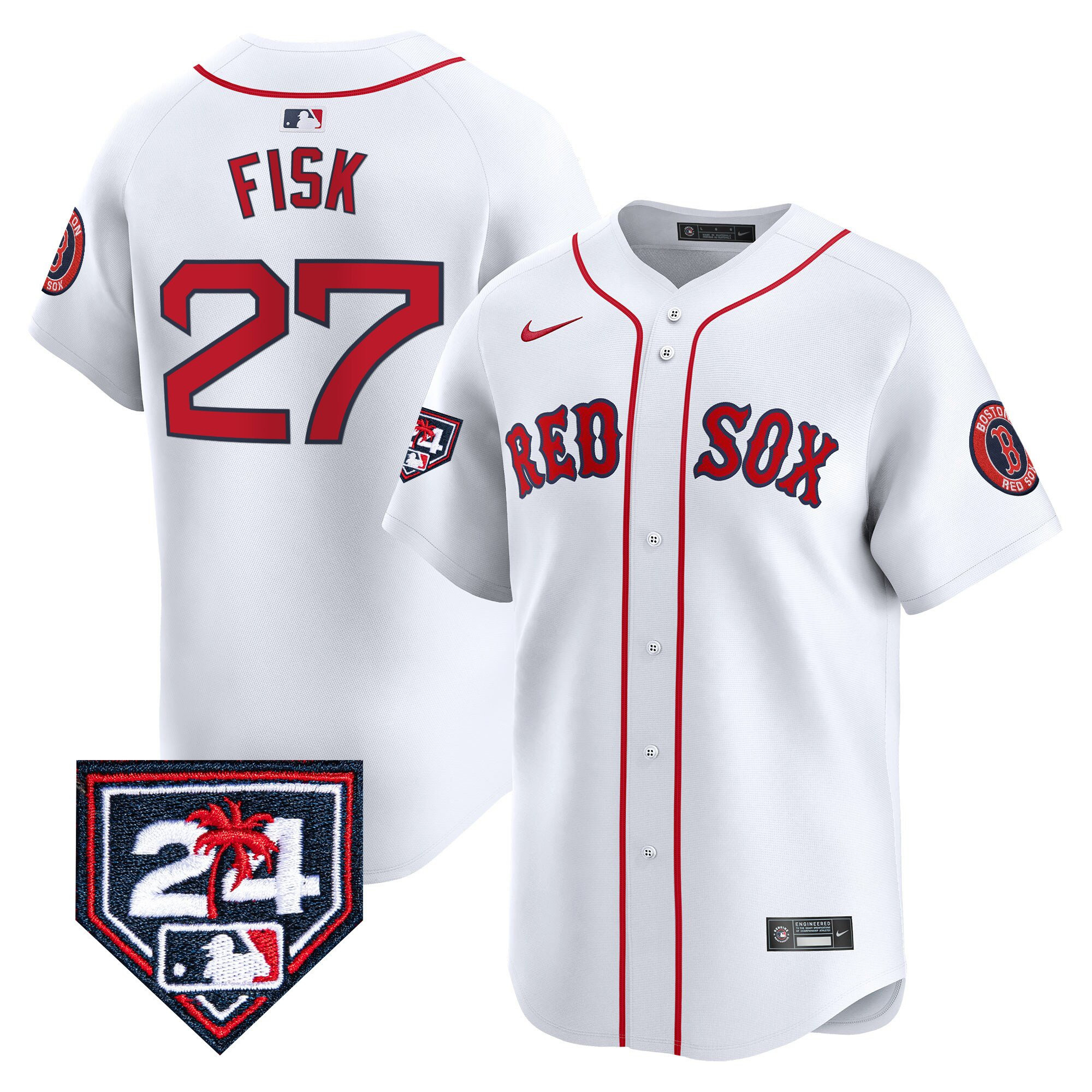 Carlton Fisk 27 Boston Red Sox 2024 Spring Training White MLB Jersey Men's