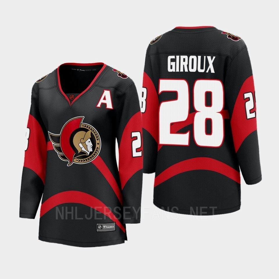 Ottawa Senators 28 Claude Giroux Reverse Retro Black Equipment, Women NHL Jersey Women's