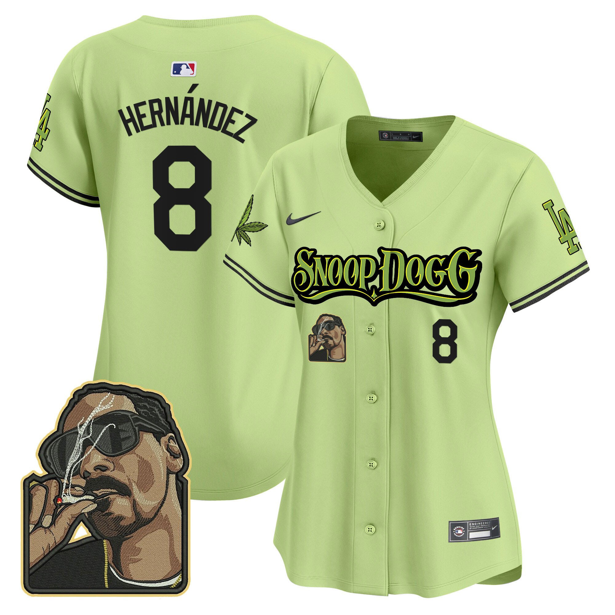 Kike Hernandez 8 Los Angeles Dodgers Snoop Dogg Light Green MLB Jersey Women's