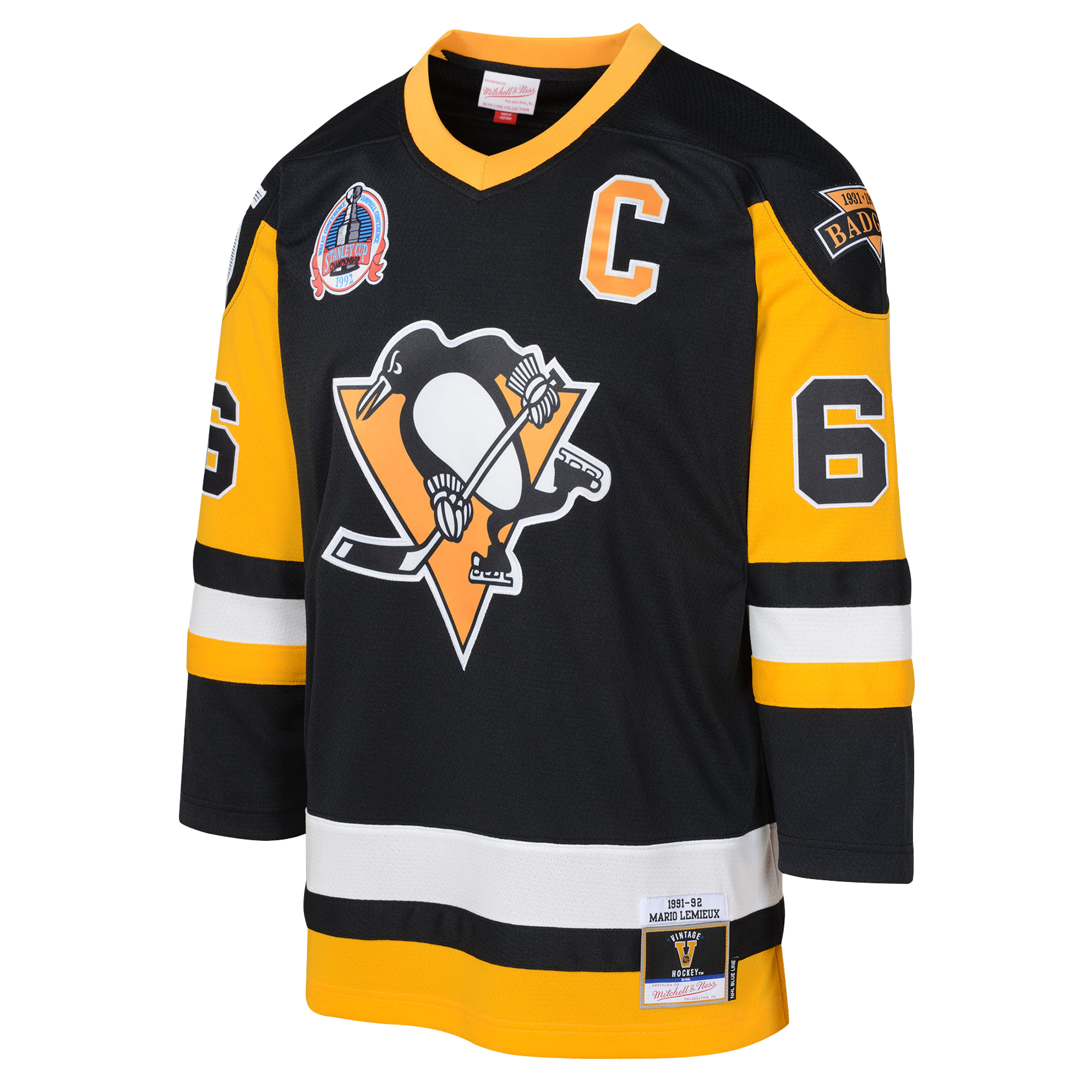 Pittsburgh Penguins Mario Lemieux Mitchell Ness Black 1991/92 Captain Patch Blue Line Player NHL Jersey Youth