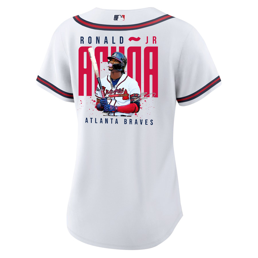 Ronald Acu?a Jr. 13 Atlanta Braves Signed Gum 2023 Home Player White Red MLB Jersey Women's
