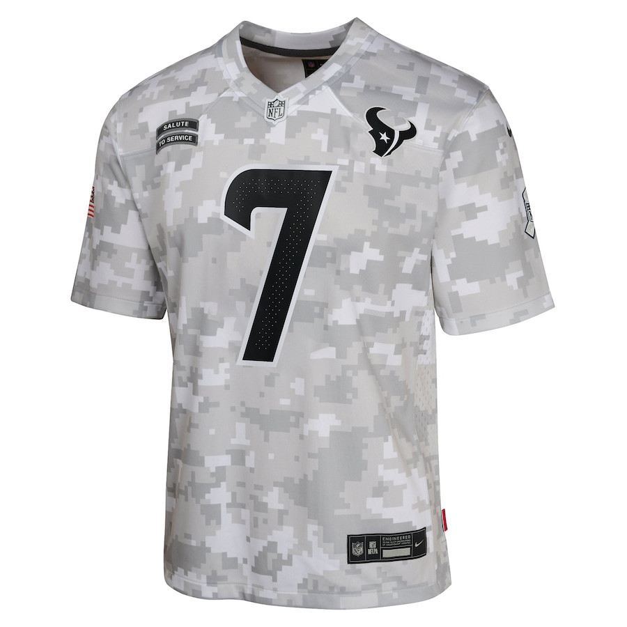 C.J. Stroud 7 Houston Texans 2024 Salute to Service Game Arctic Camo NFL Jersey Youth