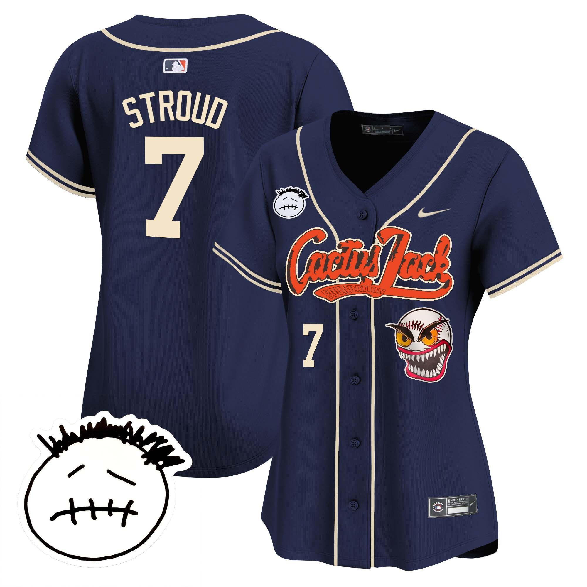CJ Stroud 7 Houston Astros Cactus Jack Patch V3 Navy MLB Jersey Women's